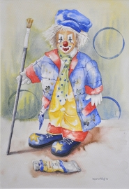 Schilder clown, aquarelverf