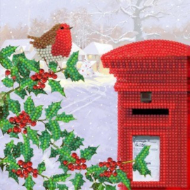 Chrystel Card Kit-Diamand Painting Robin & Postbox (18x18 cm)- Multi Color