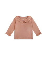 Petite Maison-Kaya t-shirt Longsleeve with ruffle detail at neck-Caramel