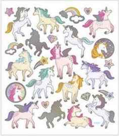 CW-Stickers vel 15x16 5 cm circa 27 stuk unicorns 1vel-meerder kleuren