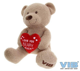 VIB-Pluche Beer Zittend 60cm met Hart Teddy- Beige