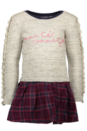 Bampidano-Meisjes jurk sweat top + woven check skirt -Pink Check