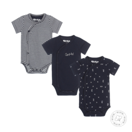 Dirkje-Baby Jongens romper- 3 pce set ss -Bio Cotton-Navy-gebroken wit