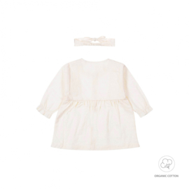 Dirkje-Baby meisjes jurk ls + haarband organic cotton- Gebroken wit