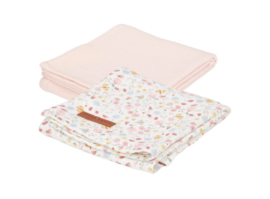 Little Dutch-Swaddle doeken 70x70 Flowers & Butterflies/Pure zacht roze- meerdre kleuren