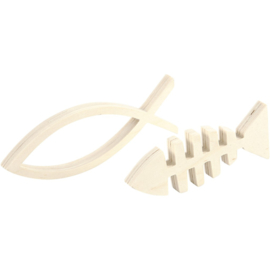 Wooden fish, h: 4,5+5,5 cm, b: 12,5+15,8 cm, diepte 1,2 cm
