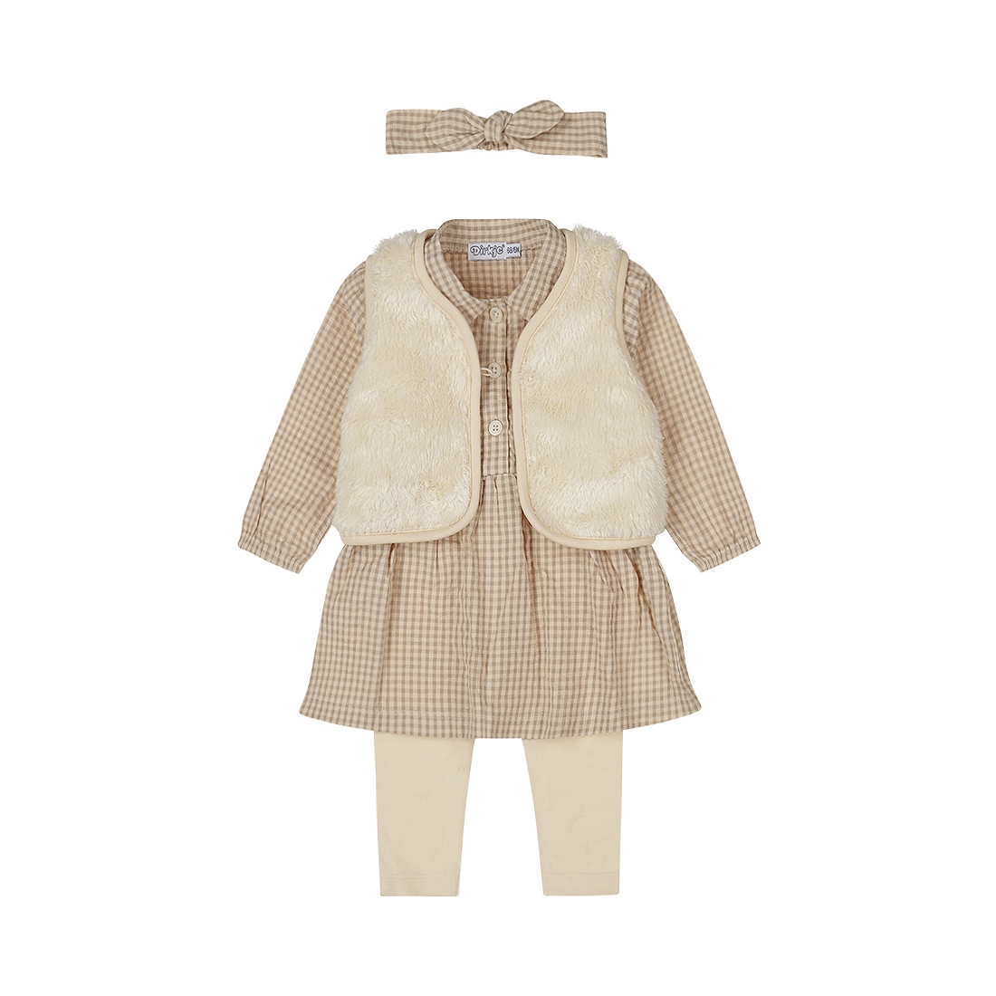 Dirkje-Meisjes 3 pce babypakje ls + hoofdband-Taupe