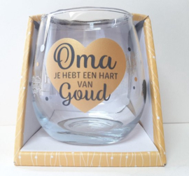Miko-Wijn- waterglas OMA jij hebt een hart van goud-Moederdag
