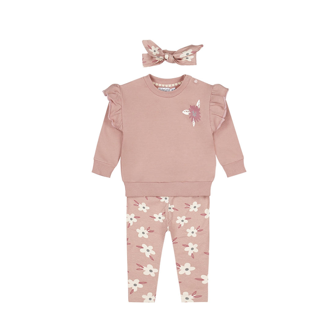 Dirkje-Meisjes 2 pce babypakje ls + hoofdband- licht mauve