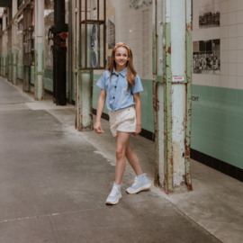 No Way Monday-Meisjes Jeansblouse ss-Blauw