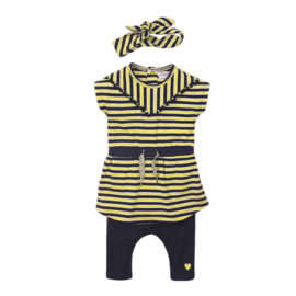 Dirkje-Meisjes babyset- 2 pce met haarband-Navy + geel