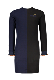 Nobell-Mint rib colorblock dress with ruffled sleeves-Phantom-navy