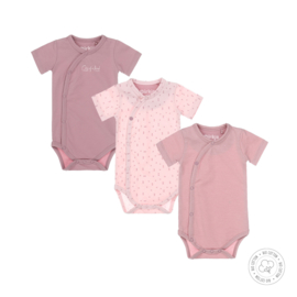 Dirkje-Baby Meisjes romper- 3 pce set ss-Bio Cotton-Mauve-licht roze
