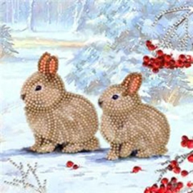 Chrystel Card Kit-Diamand Painting Winter Bunnies-Craft Buddy- Multi Color