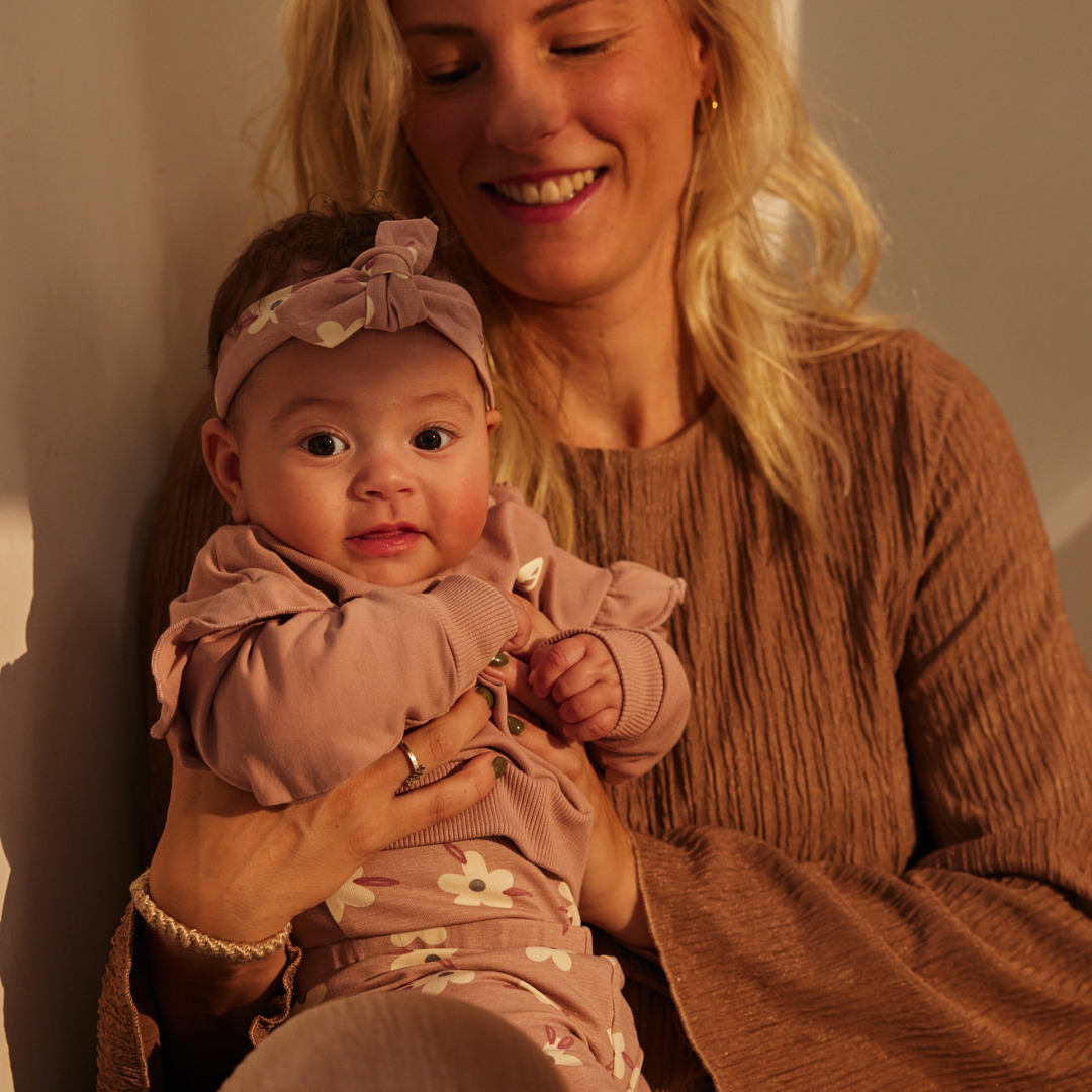 Dirkje-Meisjes 2 pce babypakje ls + hoofdband- licht mauve