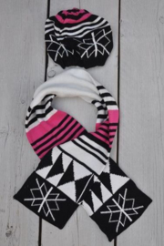 Dirkje-Girls 2 dlg set scarf + hat fantasie- pink