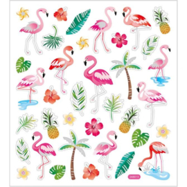 Creotime-Stickers, vel 15x16,5 cm 37 stuk, , Flamingo,  1vel-Multi  Color