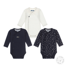 Dirkje-Baby Meisjes romper- 3 pce set l.s-Bio Cotton-Navy-gebroken wit