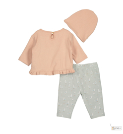 Blue Seven-Meisjes 3 dlg set- shirt-broek-muts-Roze