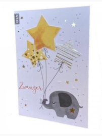 VIB- Wenskaart Folie/Embossing 'Zwanger' Olifantje