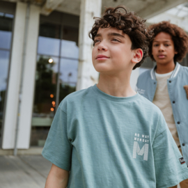 No Way Monday-Jongens  T-shirt ss loose fit verlaagde schouder-Stoffig groen
