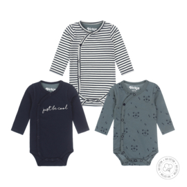 Dirkje-Baby Jongens romper 3 pce set l.s- Bio Cotton -Navy-groen-wit