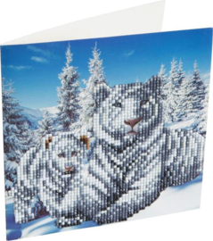 Craft Buddy- Card Kit-Diamand Painting Snowy White Tigers- Multi Color