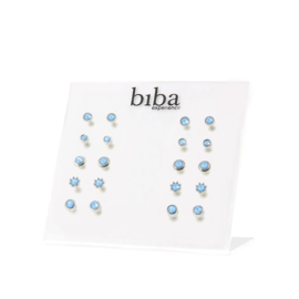 Oorbel per twee - Biba- silver-roze/ licht blauw/ wit/ Blauw