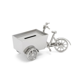 Zilverstad-Unisex Spaarpot bakfiets -Silver