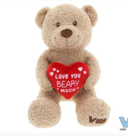 VIB-Pluche Beer Zittend 35cm met Hart Teddy- Beige
