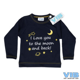 V.I.B.-Jongens t-shirt Navy I Love you to the moon and back! -Navy-wit