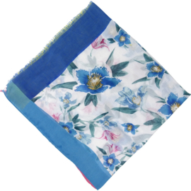 Sjaal Bloemen gekleurde randen 90X180CM-Klijn-Blue
