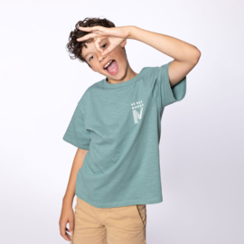 No Way Monday-Jongens  T-shirt ss loose fit verlaagde schouder-Stoffig groen