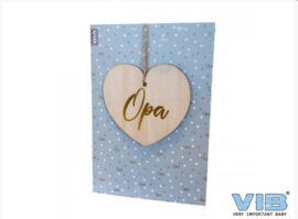 VIB-Wenskaart met Houten Hanger Hart 'Opa' Mint-Wit-Goud