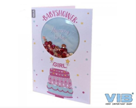 VIB-Kaart Wenskaart Schudbaar met Glitters Baby Shower Meisje Roze