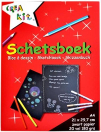 Crea Kit-Schetsboek zwart papier A4 180 grams-Red