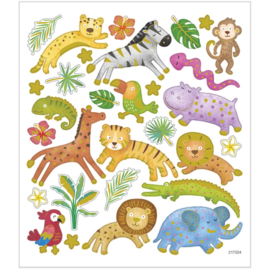 CW-Stickers, vel 15x16,5 cm, 30 stuk, , safaridieren, 1vel-Multi Color