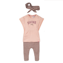Dirkje-Meisjes babyset 2 pce met haarband-Smokey roze streep