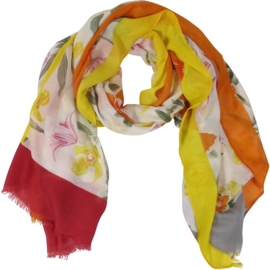 Sjaal Bloemen Gekleurde randen 90X180CM- Klijn -Orange