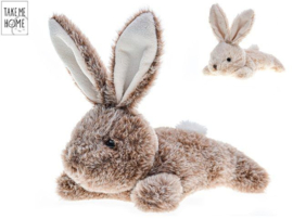Take me home-Pluche konijn liggend 22 cm-Gebroken wit of bruin