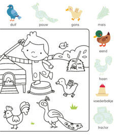 Deltas-Kleur- en stickerboek met woordjes- Op de boerderij (3-5 jr)-Multi Color