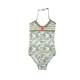 DJ Dutch jeans-Girls Swimsuit - Faded light pink+army green aop