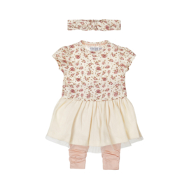 Dirkje-Meisjes 2 pce babysuit ss + headband-Licht koraal