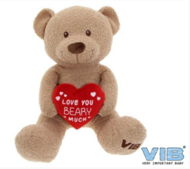 VIB-Pluche Beer Zittend 60cm met Hart Teddy- Beige