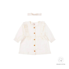 Dirkje-Baby meisjes jurk ls + haarband organic cotton- Gebroken wit