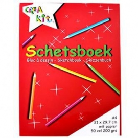 Crea Kit-Schetsboek A4 wit papier 200 grams-Rood
