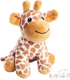 Soft Touch - Knuffel Giraf zittend- 15 Cm - Polyester - Gebroken Wit met bruine vlekken