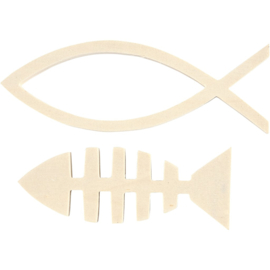 Wooden fish, h: 4,5+5,5 cm, b: 12,5+15,8 cm, diepte 1,2 cm