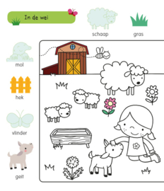 Deltas-Kleur- en stickerboek met woordjes- Op de boerderij (3-5 jr)-Multi Color