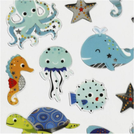 Creotime-Stickers,vel 15x16,5 cm 22 stuk, , Zeedieren,  1vel-Multi  Color